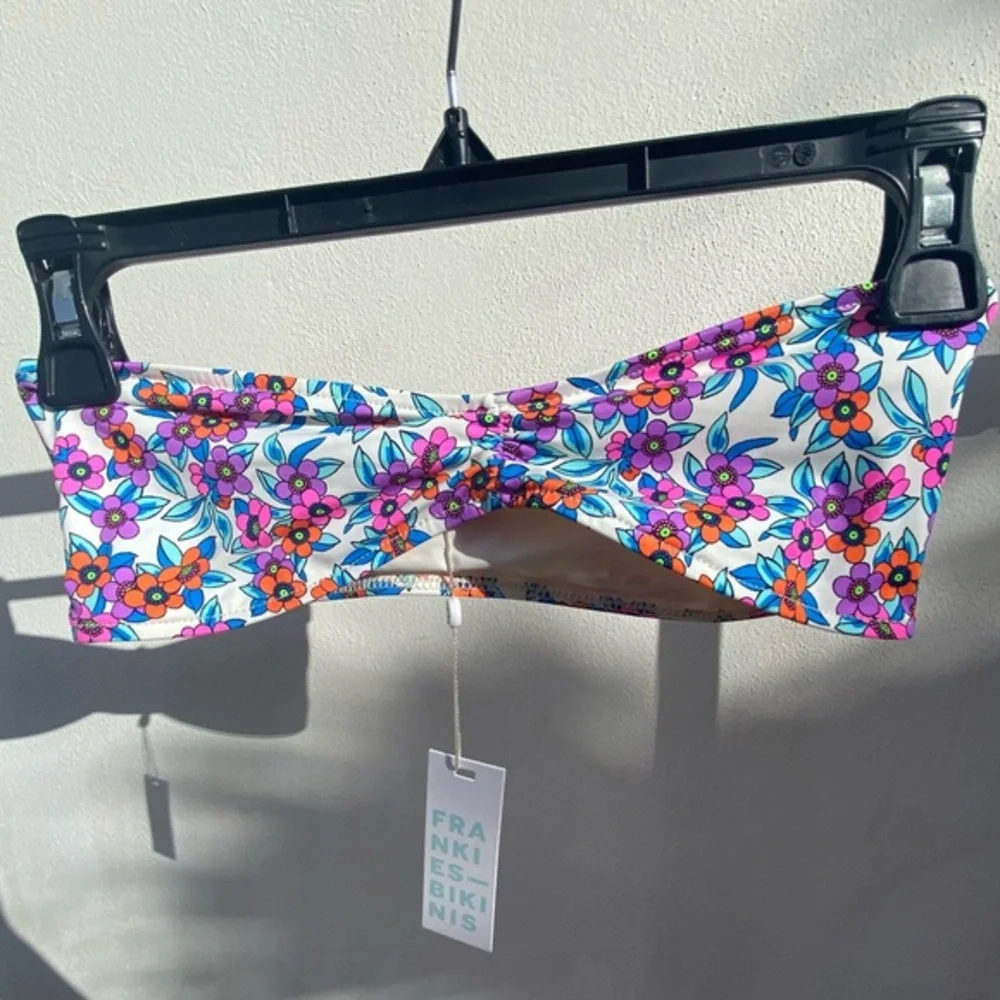 Frankies Bikinis White Multicolor Floral Bandeau Bikini Top Size XS